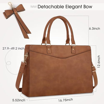RAINSMORE Laptop Bag for Women 15.6 Inch PU Leather Laptop Tote Bag Professional Business Office Briefcase Waterproof Work Bag Computer Tote Bag Large Lightweight Handbag Shoulder Bag - color: Deep Brown