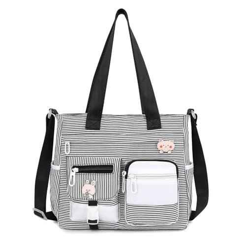 Phaoullzon Cute Messenger Bag Kawaii Crossbody Purse for Teen Shoulder Tote | Gifts for Girls/ Women, Nylon Japanese College Satchel Travel Work Gym Handbag - color: Stripes Black, style: Medium