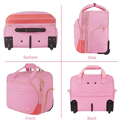 MATEIN Rolling Briefcase for Women, Large Rolling Laptop Bag with Wheels Fits 17 Inch Notebook Gifts for Office Women, Water Resistant Teacher Work Computer Travel Carry on Nurse Bags on Wheel, Pink