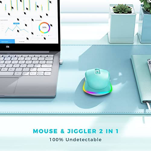 PEIOUS Wireless Mouse, Mouse Jiggler - LED Wireless Mice with Build-in Mouse Jiggler Mover, Rechargeable Moving Mouse for Computer with Undetectable Random Movement Keeps Computer Awake - Green - color: Mint Green
