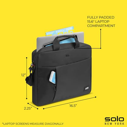 Solo New York Briefcase - Laptop Carrying Bag for Women & Men, Brief for Travel & Work, Internal Tablet Pocket, Adjustable Shoulder Strap, Fits 15.6" Computer - Lead Slim, Black
