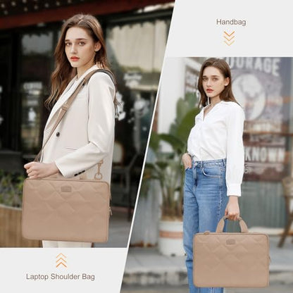 MOSISO 360 Protective Laptop Shoulder Bag, Double Layer Fluffy Padded Laptop Bag with Anti-theft Zipper - color: Taupe Brown, size: 13.3 inch