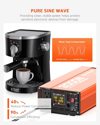 3000W Pure Sine Wave Power Inverter 12V DC to 110V AC Converter, LED Display,Remote Control, Car Inverter with 2AC Outlets,Fast Charging USB Port for RV,Truck,Home - size: 3000W-12V