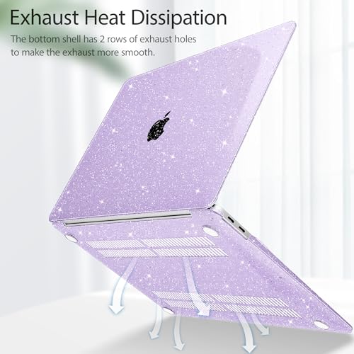 May Chen Compatible with MacBook Air 13 inch Case 2021 2020 2019 2018 Release Models: M1 A2337 A2179 A1932, Plastic Hard Shell Case for Mac Air 13 inch with Retina Fits Touch ID, Purple Glitter - color: Purple Glitter