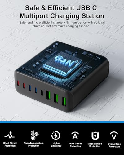 500W USB C Charger Block, 8-Port USB C Charging Station Fast Charging PD 120W PC Laptop Charger Adapter Compatible with MacBook Pro/Air/All iPad,DELL, iPhone 16/15/14/13/Pro Max/Galaxy - color: BLACK