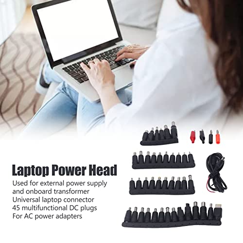 45PCS Laptop DC Power Adapter Universal Power Supply Plug Kit with 5.5 x 2.1mm Female Base DC Power Adapter Tips Notebook Power Head