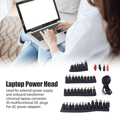 45PCS Laptop DC Power Adapter Universal Power Supply Plug Kit with 5.5 x 2.1mm Female Base DC Power Adapter Tips Notebook Power Head
