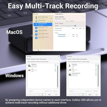 CB5 USB Audio Interface for Recording, Streaming, Podcasting, USB to 3.5mm Sound Card with Stereo Microphone Input, Line-In, Line-Out & Headphone Jack for Monitors, Support Windows & Mac OS