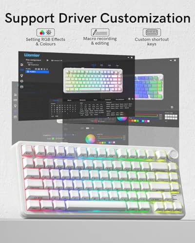 L75 Wireless Mechanical Keyboard with Knob, 75% Hot Swappable Custom Gaming Keyboard Gasket Structure with RGB Backlit, Pre-lubed Switches, Crystal Jelly PBT Keycaps, 2.4GHz/USB-C/BT5.0 Mode - color: Crystal-White