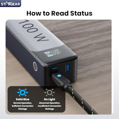 Starlink Mini Cable 6.5FT, Max 140W Input Starlink Mini USB C to DC Power Cable with Indicator Light, Braided Wear-Resistant for 16AWG, Work with 20V/100W, 28V/140W PD Power Source (Black) - size: Black Braided 6.5FT with LED