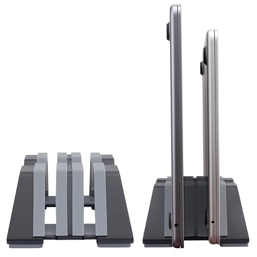 Adjustable Dual Vertical Laptop Stand - Supports 2 Devices Holder, Fit for All Laptops(10-30mm Thickness) - Fashion Design, Adjustable Width, Anti-Slip & Scratch-Resistant, Patented Design - color: Black, size: 2 Slot (For 2 device)