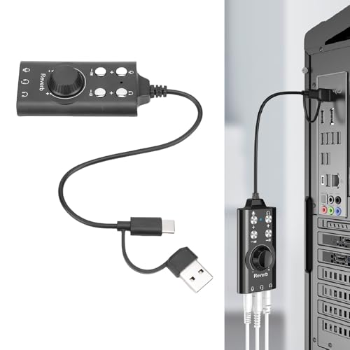 USB Sound Card, External Sound Card with Volume Control and Voice Changer, USB to 3.5mm Audio Adapter for PC Laptop Computer