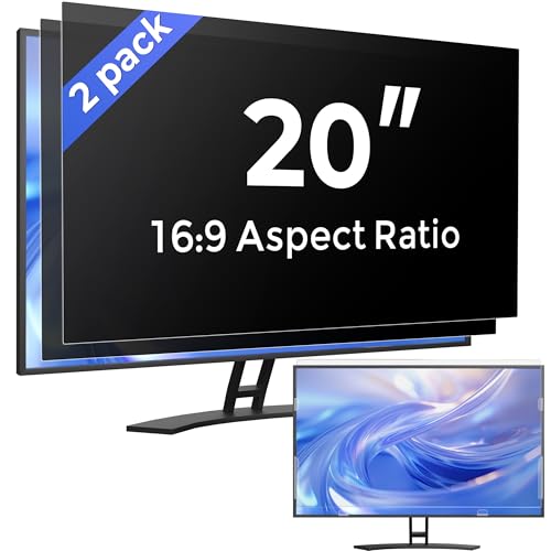 [2 Pack] 20 Inch Computer Privacy Screen Filter for Monitor 16:9 Aspect Ratio, Eye Protection Anti Blue Light Privacy Shield and Anti-Glare Protector, 20inch Removable Anti-Scratch 20in Protector Film - size: 2 pcs for 20 Inch 16:9 Aspect