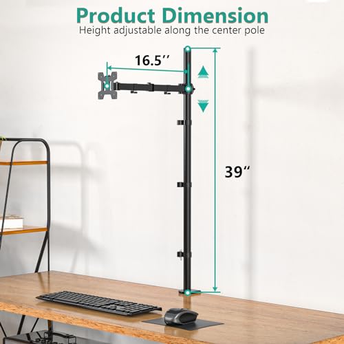 WALI Single Monitor Stand Desk Mount, Tall Monitor Stand Fully Adjustable with 39” Height Pole, Articulating Arm for Computer Screen up to 38 inch, 22lbs (M001XXL), Black - size: 13"-38", style: Single