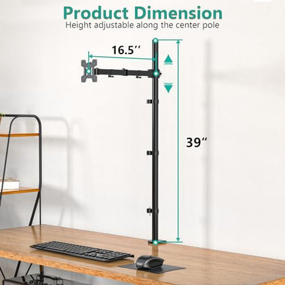 WALI Single Monitor Stand Desk Mount, Tall Monitor Stand Fully Adjustable with 39” Height Pole, Articulating Arm for Computer Screen up to 38 inch, 22lbs (M001XXL), Black - size: 13"-38", style: Single