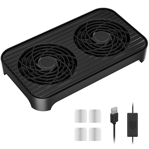 X4 Quiet USB Cooling Fan, High Speed Dual 140mm USB PC Fan with One-Touch Switch, Stackable Design for Router, Laptop, Receiver, Amplifier, DVR, PlayStation, Xbox, Computer Cabinet Cooling - color: Black