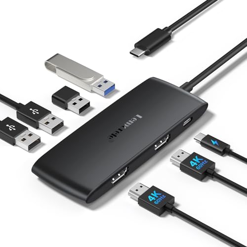 Lemorele Docking Station Dual Monitor 4K 60Hz, 7 in 1 USB C Dongle Multiport Hub Adapter w/2 HDMI + 1 USB 3.0+ 3 USB 2.0+ 1 PD 100W, for MacBook/Dell/HP/Lenovo ThinkPad Type-C Laptop - color: Black-7 in 1