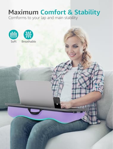 Istudyniture Lap Desk | Portable Laptop Desk & Stand – Fits Up to 17 inch – Washable Cushion, Built-in Phone Holder – for Bed, Couch, Sofa, Floor – Writing, Reading, Home Office – Large, Purple - color: Purple