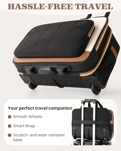 Rolling Puffer Laptop Bag, Rolling Briefcase for Women, Wheeled 16 Inch Computer Bag, Water Resistant Stylish Overnight Underseat Carry On Luggage with Wheels for Work Travel Business,Beige Brown - color: Saffiano Beige Brown