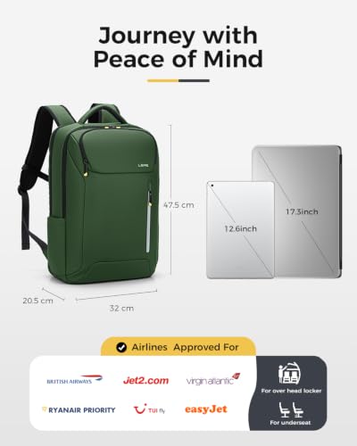 Laptop Backpack 17.3 Inch Business Travel Backpack with USB Charging Port, Durable Lightweight Anti-Theft Work Computer Bag with Laptop Compartment, Green - color: Green