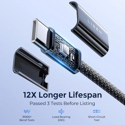 LISEN 240W USB C to USB C Cable, PS/2 Charging Cable (10FT+10FT) | 2-Pack, Black | USBC Cable for iPhone 17/16/15 Pro Max, iPad Pro/Air, MacBook Pro/Air, Samsung Galaxy S26 Ultra, Laptop - color: Black, size: 10FT+10FT