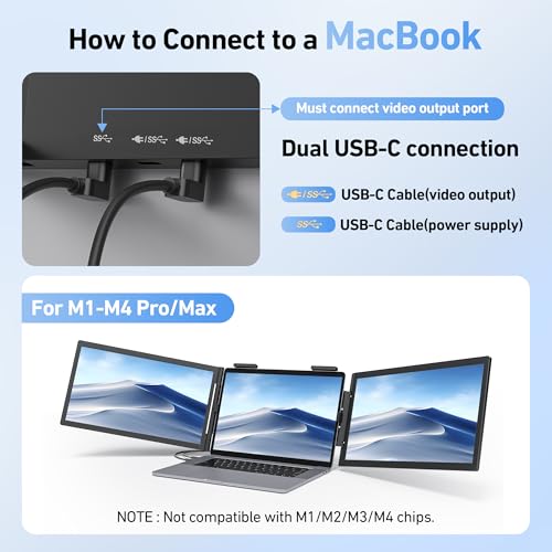 Laptop Screen Extender, 14’’ FHD 1080P Triple Portable Monitor for Laptop with Ultra-Slim IPS Display, USB-C Plug and Play Multi Screen Attachment for 14"-15.6" Laptops - size: 14" Triple