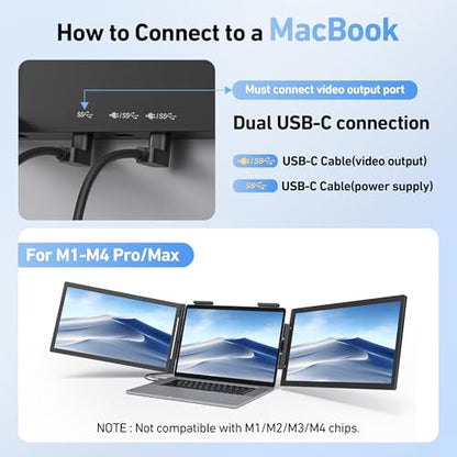 Laptop Screen Extender, 14’’ FHD 1080P Triple Portable Monitor for Laptop with Ultra-Slim IPS Display, USB-C Plug and Play Multi Screen Attachment for 14"-15.6" Laptops - size: 14" Triple