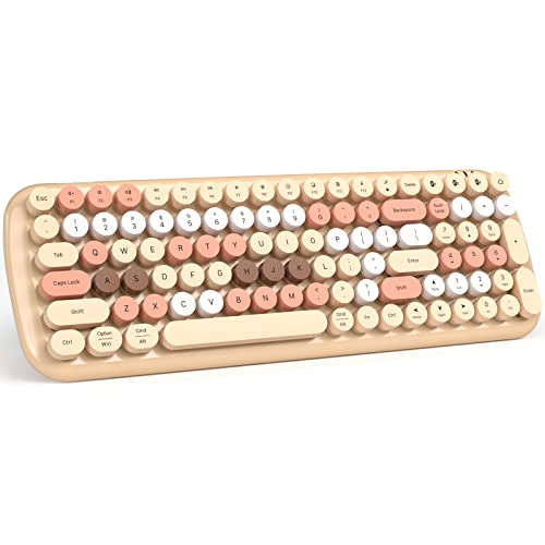 MOFII Wireless Bluetooth Keyboard for Mac, iPad, iPhone, PC, Laptop & Android, Connect up to 3 Devices Simultaneously, Portable 100-Key Typewriter Retro Round Keycaps Keyboard- Milk Tea Colorful - color: Milk Tea Colorful