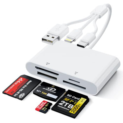 4-in-1 Multi Card Reader Memory Stick Pro Duo Adapter, SD/Micro SD/MS/XD Picture Card Reader with Lightning/USB-C/USB-A Port, Compatible with iPhone 16/15/14, iPad, MacBook, Android, Camera & PC