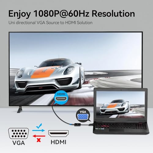 VENTION VGA to HDMI Adapter 0.5FT, Uni-Directional VGA(Source) to HDMI(Display) Converter (Male to Female) 1080@60Hz with Audio Cable and Micro USB Cable from PC, Monitor - color: 0.5FT