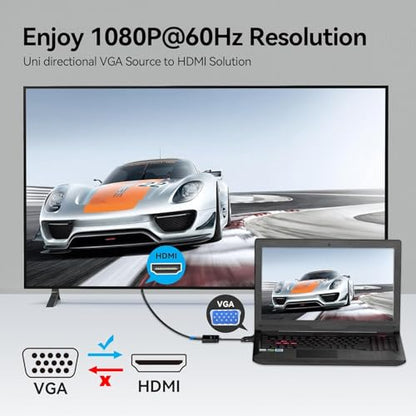 VENTION VGA to HDMI Adapter 0.5FT, Uni-Directional VGA(Source) to HDMI(Display) Converter (Male to Female) 1080@60Hz with Audio Cable and Micro USB Cable from PC, Monitor - color: 0.5FT