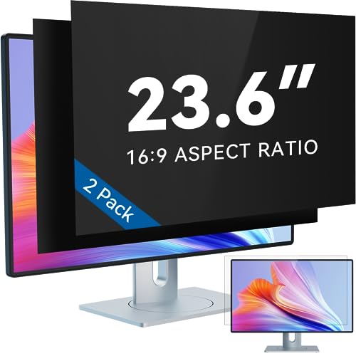 IPROKKO [2-Pack] 23.6 Inch Computer Privacy Screen Filter for 16:9 Widescreen Monitor, Removable 23.6in Anti Blue Light Glare Privacy Shield, Anti Spy Security Protector for Hp Dell Asus Acer Samsung - color: Black Monitor Screen, size: 2pcs-23.6inch 16:9
