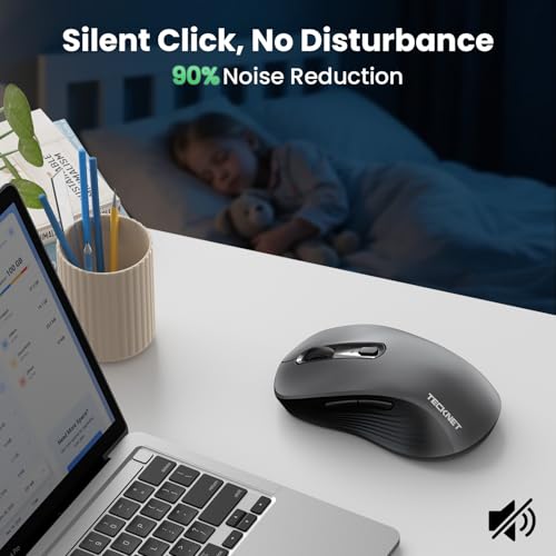 TECKNET Rechargeable Bluetooth Mouse, [ USB + BT5.0 + BT3.0 ] Wireless Mouse, Full-Size, Silent Click, 6-Level 4800 DPI Wireless Mice, 3-Device Switching for Laptop, Computer, iPad, MacBook
