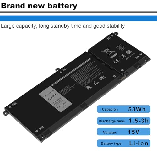 53Wh H5CKD Battery for Dell Vostro 5300 5301 5401 5501 5402 Latitude 3410 3510 Inspiron 5300 5401 5408 5409 5501 5508 5400 5406 5509 7405 7300 7500 2-in-1 Silver Edition 7T8CD TXD03 0H5CKD JK6Y6 - size: 9.37*3.58*0.24inch