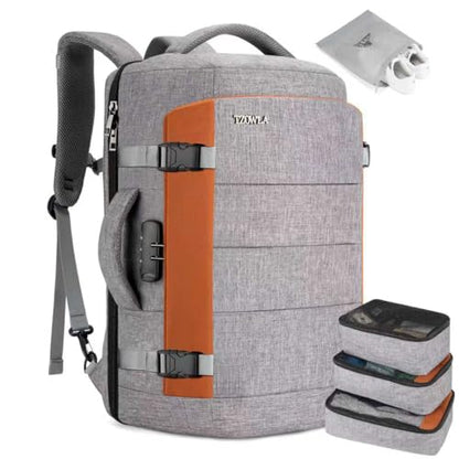 Tzowla 40L Expandable Travel Laptop Backpack for Men Women Carry on Flight Approved,Large Capacity Anti Theft Backpacks with Giant Tumbler Holder Pocket,Personal Item Bag Fit 17.3" Computer（Grey - color: Grey(backpack With 3 Packing Cubes)