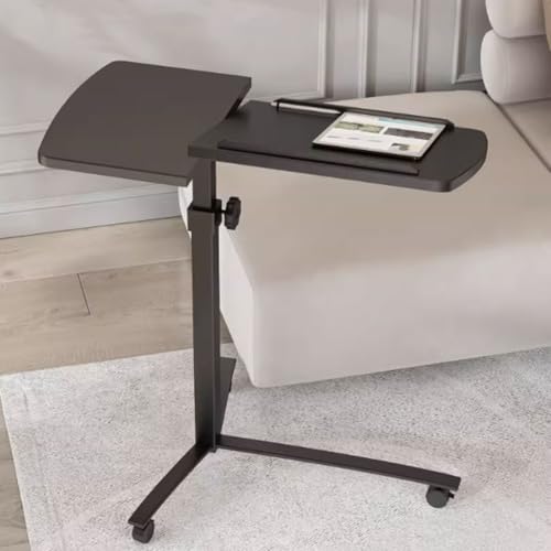 Height Adjustable Standing Desk, Home Office Sit Stand Desk, Mobile Sofa Side Table, Portable Tiltable Podium with Rollers, Double Panel Design(Black) - color: Black