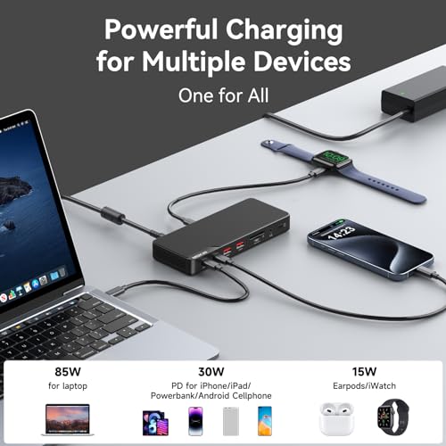 MOKiN Thunderbolt 4 Dock, Laptop Docking Station Dual Monitor, 8k@30hz Hdmi, 3*TB4 Ports 40Gb/s, USB-A/C, 2.5GbE Ethernet, Audio, SD, 85w Power for MacBook,Dell,Lenovo(Thunderbolt Certified)