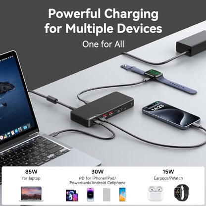MOKiN Thunderbolt 4 Dock, Laptop Docking Station Dual Monitor, 8k@30hz Hdmi, 3*TB4 Ports 40Gb/s, USB-A/C, 2.5GbE Ethernet, Audio, SD, 85w Power for MacBook,Dell,Lenovo(Thunderbolt Certified)