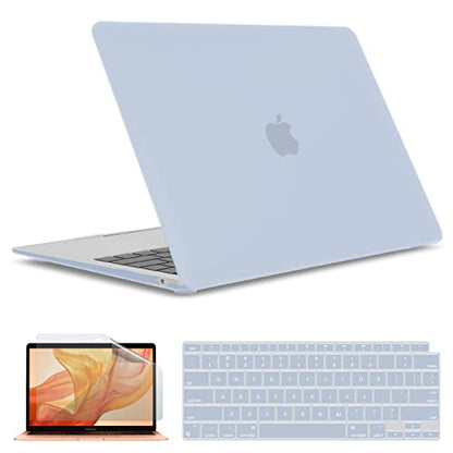 IBENZER Compatible with New MacBook Air 13 inch case 2022 2021 2020 M1 A2337 A2179 A1932, Hard Shell Case&Keyboard Cover&Screen Film for Mac Air 13 with Touch ID (2018-2022), Sierra Blue,AT13SIBL+2 - color: Sierra Blue