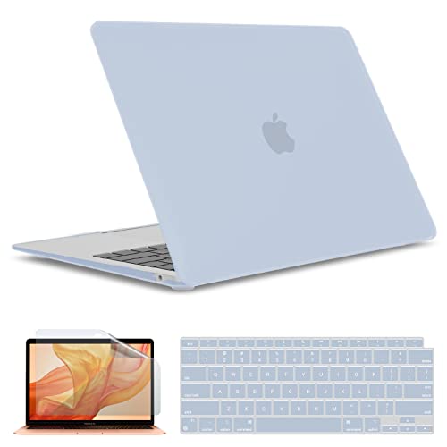 IBENZER Compatible with New MacBook Air 13 inch case 2022 2021 2020 M1 A2337 A2179 A1932, Hard Shell Case&Keyboard Cover&Screen Film for Mac Air 13 with Touch ID (2018-2022), Sierra Blue,AT13SIBL+2 - color: Sierra Blue