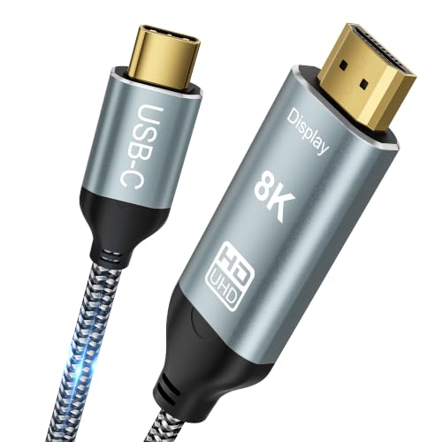 8K USB C to HDMI Cable 6.6FT - 8K@60Hz 4K@120Hz, Thunderbolt 3/4 Compatible | Type C to HDMI 2.1 Cable, 48Gbps High Speed, Braided Cord, for iPhone 17/16/15, XPS, iPad, MacBook Pro/Air, Galaxy & Laptop - size: 6.6 Feet