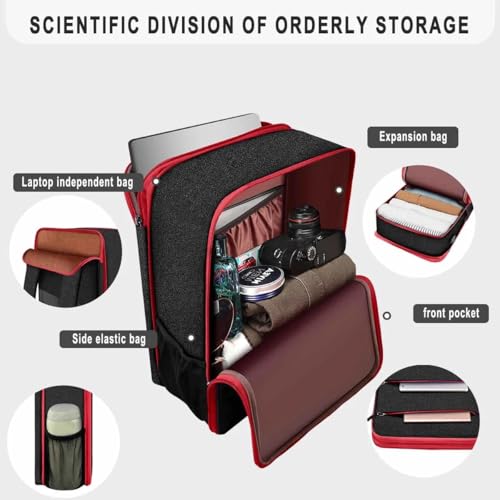 Travel Laptop Backpack with Small Case for 15-16 inch Notebooks, Slim & Expandable Computer Bag for College Business Commute for Men and Women,Black-Red - color: Black-red