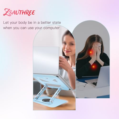 360° Rotating Laptop Stand, Carbon Steel Ergonomic Cooling Riser,Foldable Portable,Fits 10-16 Inch Laptops/Tablets/Phones,Blue,3-Year Warranty - color: Blue