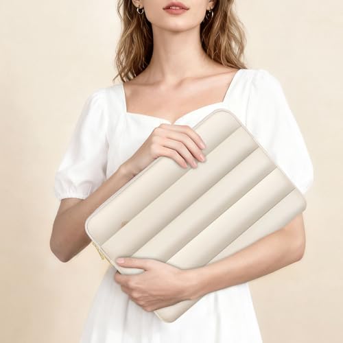 Laptop Case 13.3 inch,13-13.3 inch Puffy Laptop Sleeve Compatible with MacBook Air 13 13.6/Neo 13/Pro 13/Pro 14,HP Dell ASUS Lenovo,Polyester Computer Bag with Horizontal Pocket&Belt, Sand - color: Sand