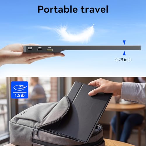 15.6 Inch Portable Monitor FHD 1080P IPS Display with USB C and HDMI Ultra Slim Travel Screen Extender for Laptop and Gaming