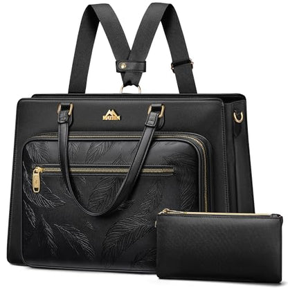 MATEIN Convertible Briefcase Backpack for Women, 15.6 Inch Leather Tote Bag | Fits 15.6" Laptop, 3 in 1 Purse Shoulder Teacher Bag, 2 pcs set, Waterproof, Accordion File Organizer, for Work College