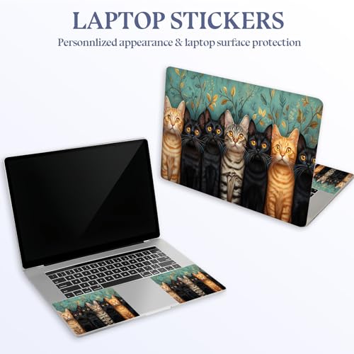 Universal Laptop Skin Sticker Decal,15.6 Inch Laptop Vinyl Cover for 13" 14" 15.6" Laptop,Scratch-Resistant Waterproof Protector Wrap,Reusable with Wrist Pads,Botanical Cat Lineup - color: Botanical Cat Lineup