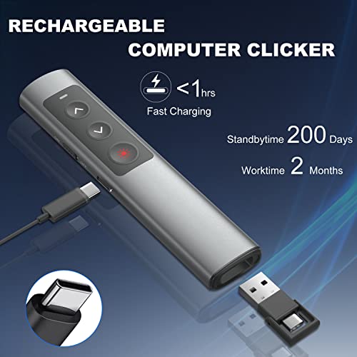 Rechargeable Presentation Clicker for Laptop PowerPoint, USB-A USB-C Presentation Pointer, Wireless Presenter Remote Power Point Clicker for Computer/Mac/PPT/Google Slide Advancer - style: Metal Rechargeable 01 Red Light