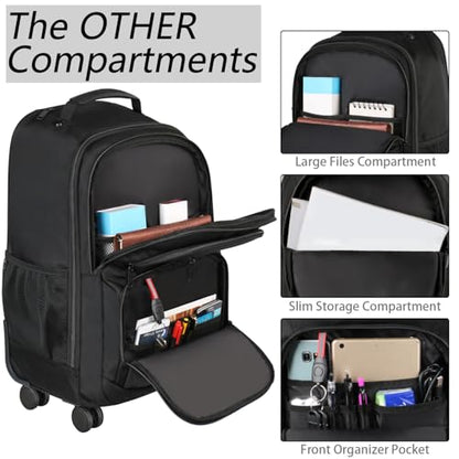 MATEIN Rolling Backpack with 4 Wheels, 17 inch Spinner Backpack for Men | Water Resisatnt Large Busines Travel Wheeled Bag, Airline Approved Roller Carry on Luggage Suitcase Bag, Black - color: Black, size: 17 inch