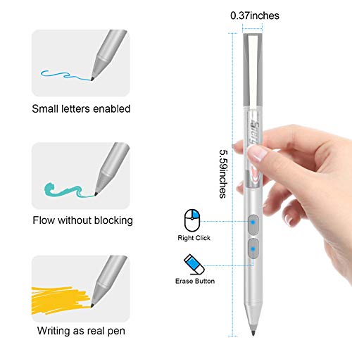 MPP Pen for HP Omnibook X Flip/Envy/Spectre/Pavilion x360 300 Day Battery | Palm rejection, 1024 pressure levels, tilt detection, 2 shortcut buttons, perfect for notes and professional drawing - color: platinum